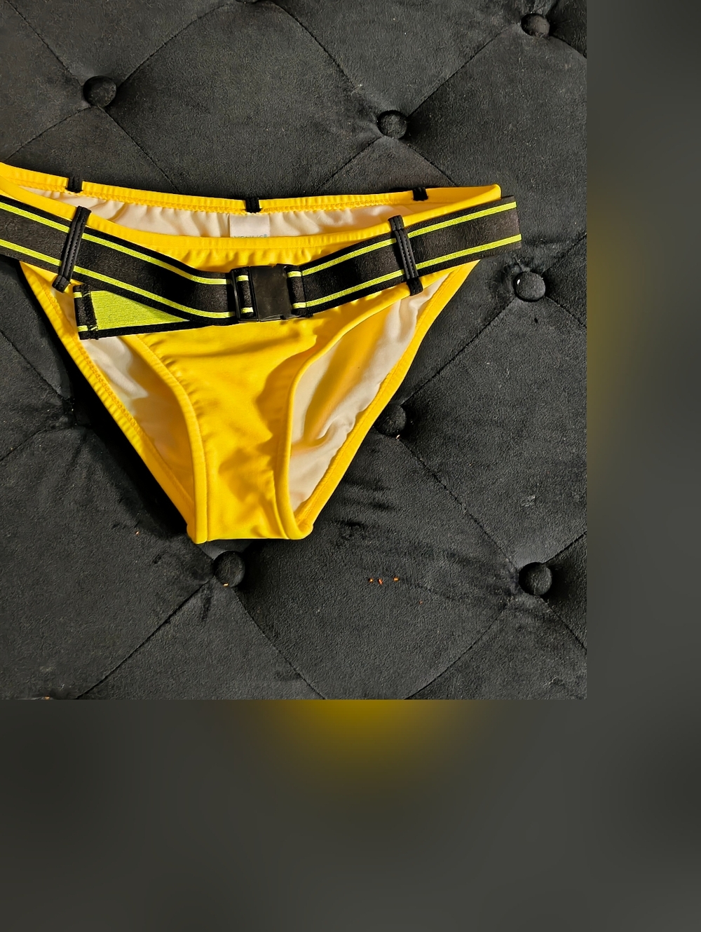 Venus Yellow Bikini Bottom with Black Striped Belt Sz 2